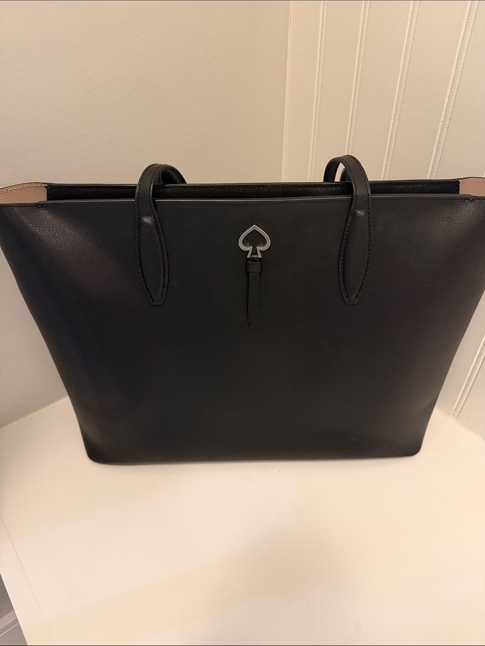 kate spade Black Leather Tote with Spade Charm